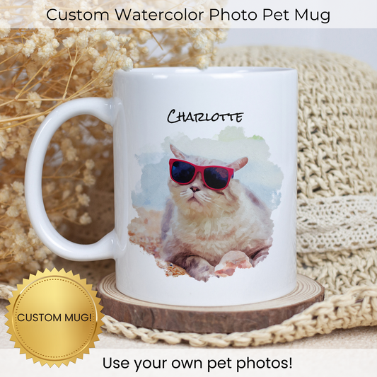 "Custom Watercolor Photo Pet" Mug